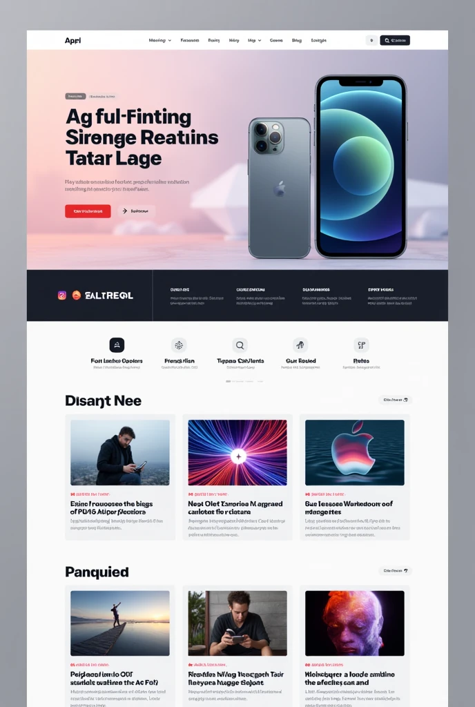 Create a news app landing page about All articles that mention Apple. modern