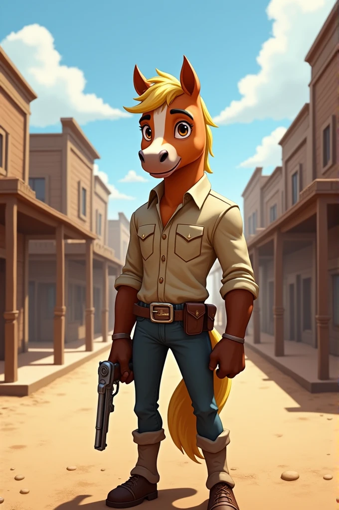 sheriff pony (boy) uses a gun