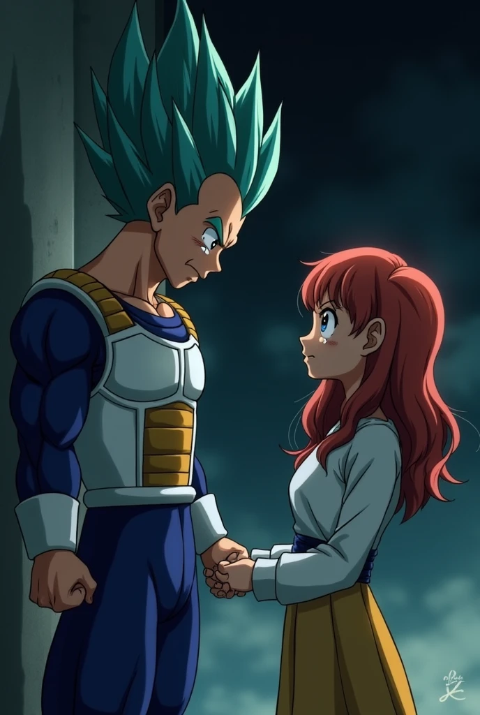 Vegeta crying, Bulma saying goodbye with some text that says Valentina and Jonathan  💜