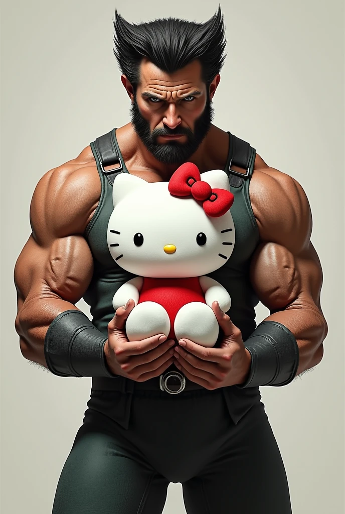 Realistic Wolverine holding Hello Kitty