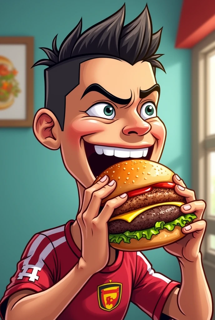 Cristiano Ronaldo eating burger cartoon 