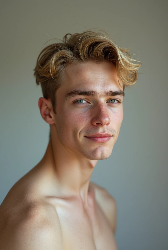 One guy , really handsome, Russian guy, blonde hair,  blue eyes, very white skin, cute smile, whole body , young , cute face , 1, 