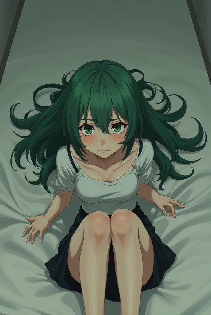 Tatsumaki from one punch man lying down with her legs open while looking at the camera with sadness and sadness, why saitama didn&#39;t want her 