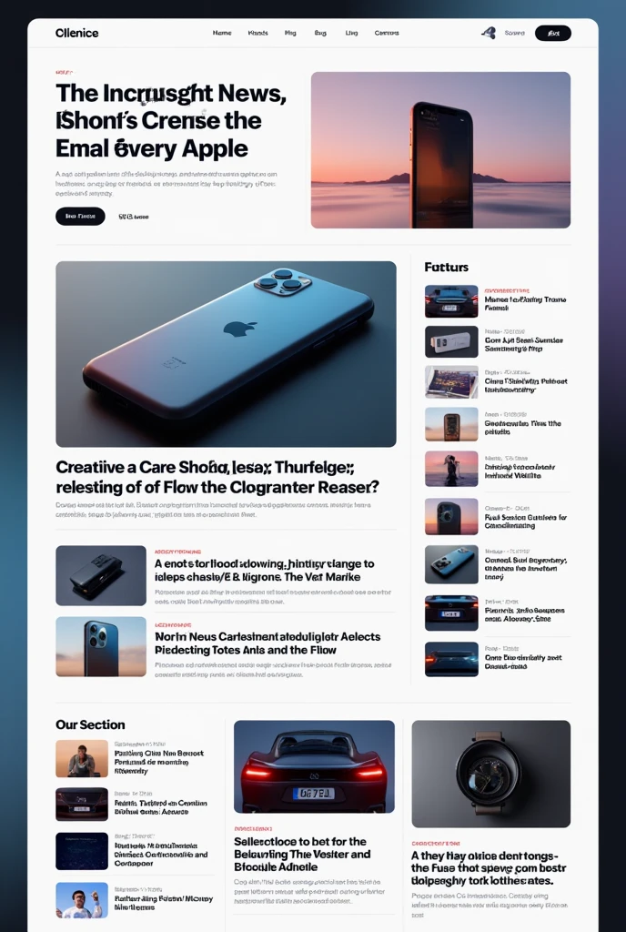 Create a news app landing page about All articles that mention Apple. modern