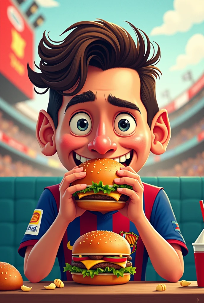 Messi eating burger cartoon