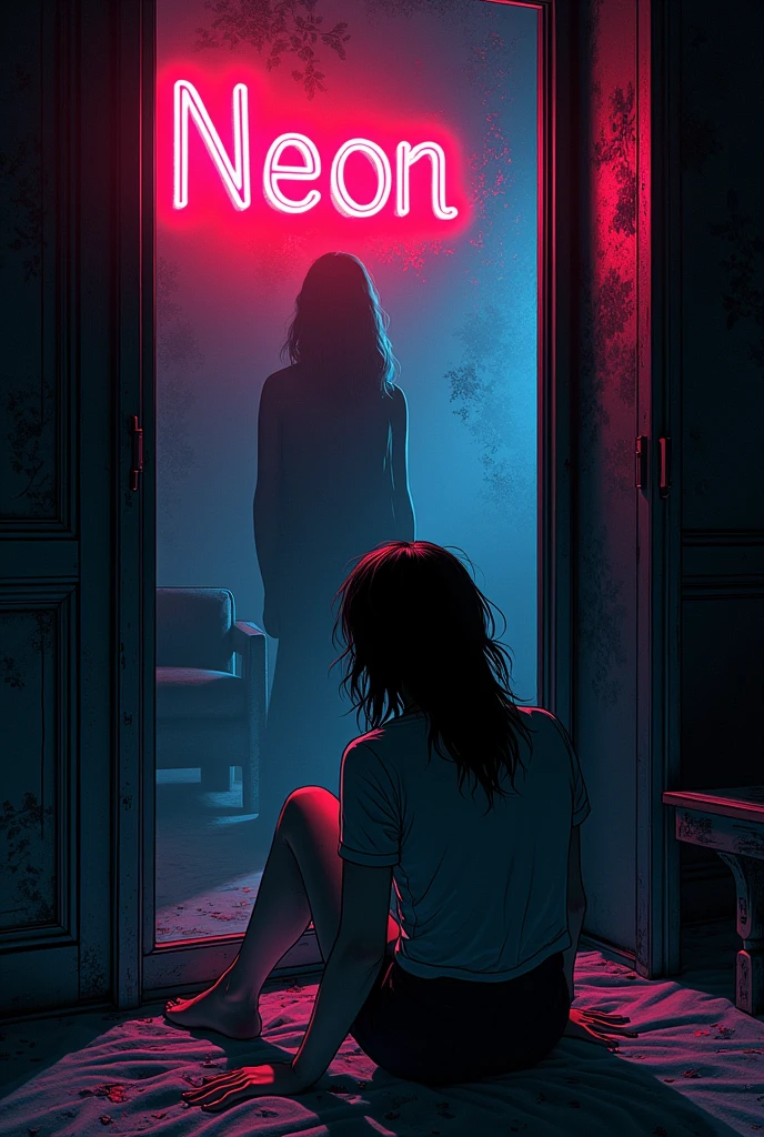 I want to draw the cover art for the new song of my band.
The song is call "NEON" and this is the idea for our the cover art:
"In the dark of the night a girl is sitting in her room and she can see in the other side of the apartment a strange silhouette that she can not understand if this is a real woman or a ghost.
In the wall of the room there is a big neon sign with the word "neon" and the ogo of the band".
The palette should be dark (primarily) and neon colours and all should be in style of golden age comic book