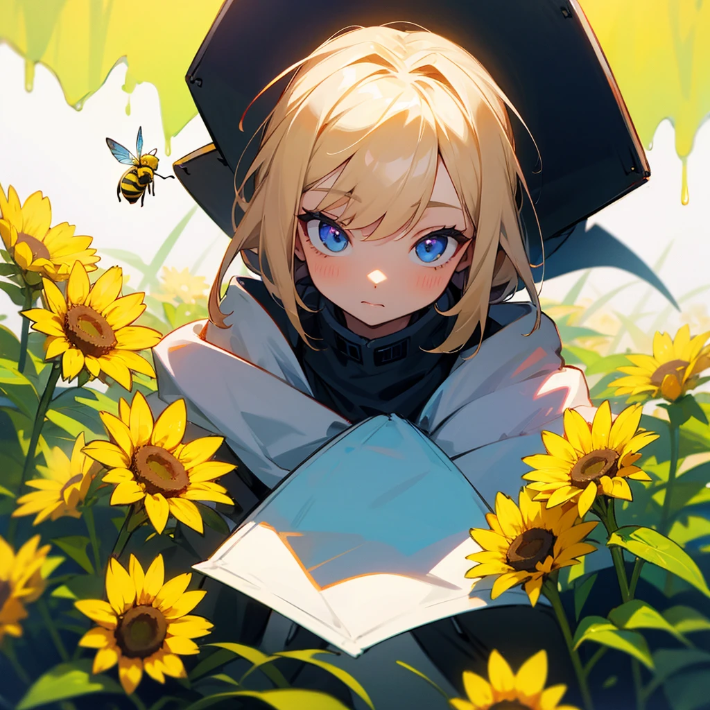 A girl looks at a bee