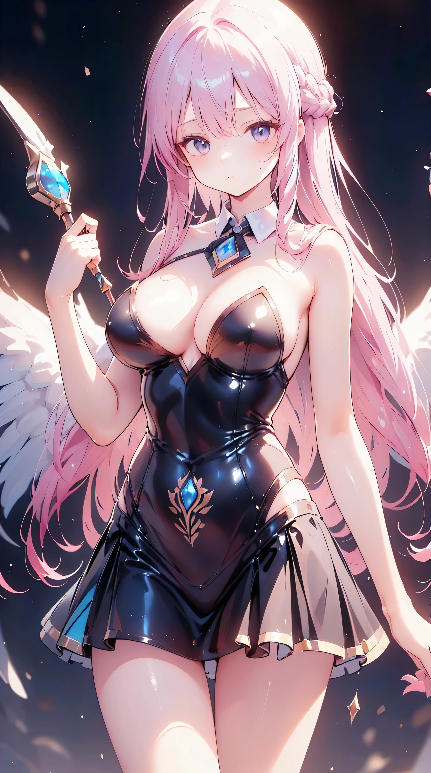 Ultra-high resolution, 8k,high quality,,(Ultra-short stature,Gargari body,((Irelia)),Slender,cowboy hat , ((no hat:1.3)),Cute hairstyle),(Landscape angle,Cunning Hand),(iridescent light,soft shadow,Anime Painting,thin line drawing),One Little Woman,(((Big Breasts))),
