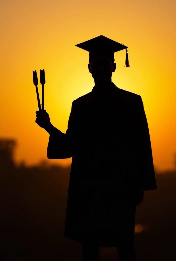 silhouette of graduated person with grill tongs in hand