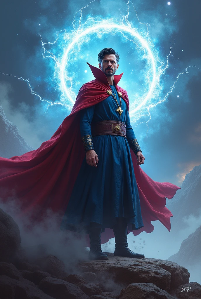 superhero doctor strange, sorcerer pose, magic cape, mystic aura, dramatic lighting, digital painting, highly detailed, cinematic, masterpiece, 8k, hyper realistic, cinematic composition, dynamic pose, intricate details, glowing energy, vibrant colors, dramatic shadows, volumetric lighting, photorealistic, epic fantasy