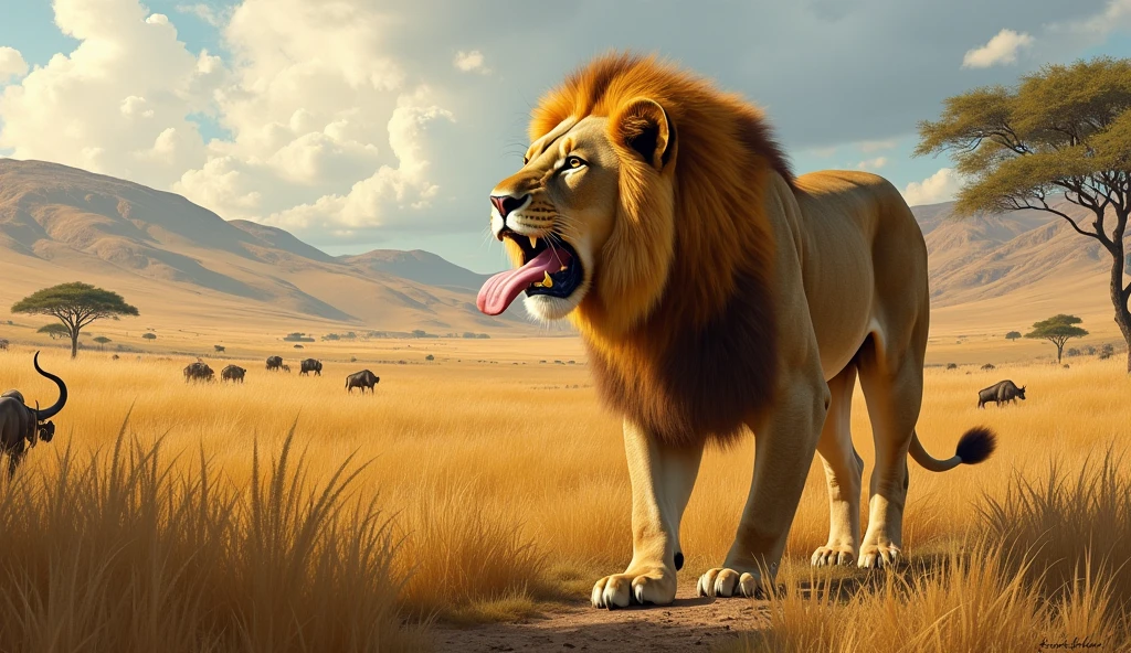 One day, the lion felt very hungry. He thought that today he should have a big meal.
