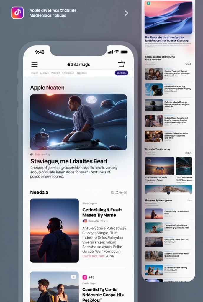 Create a news app landing page about All articles that mention Apple. modern