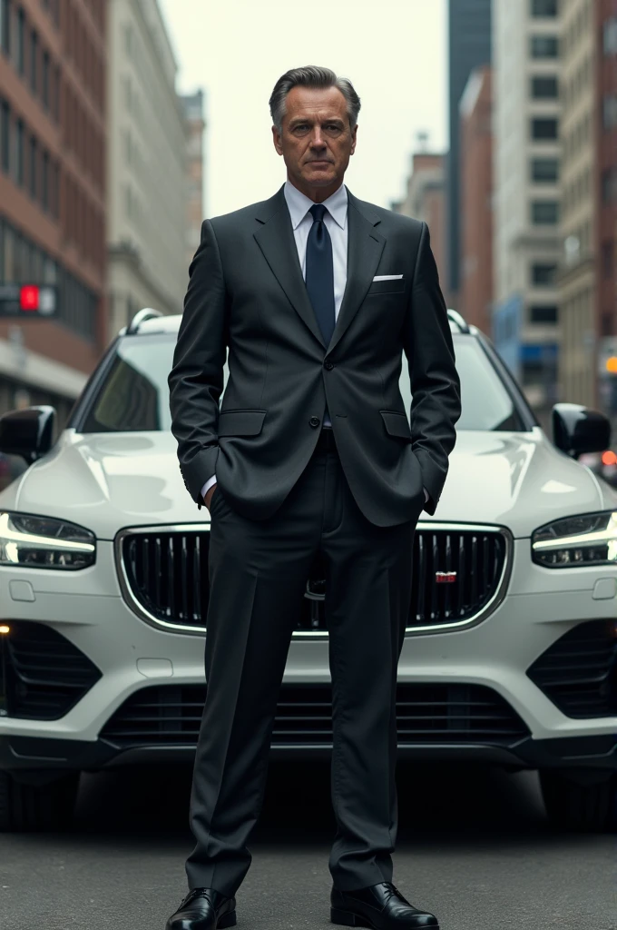  A man standing infront of the car 