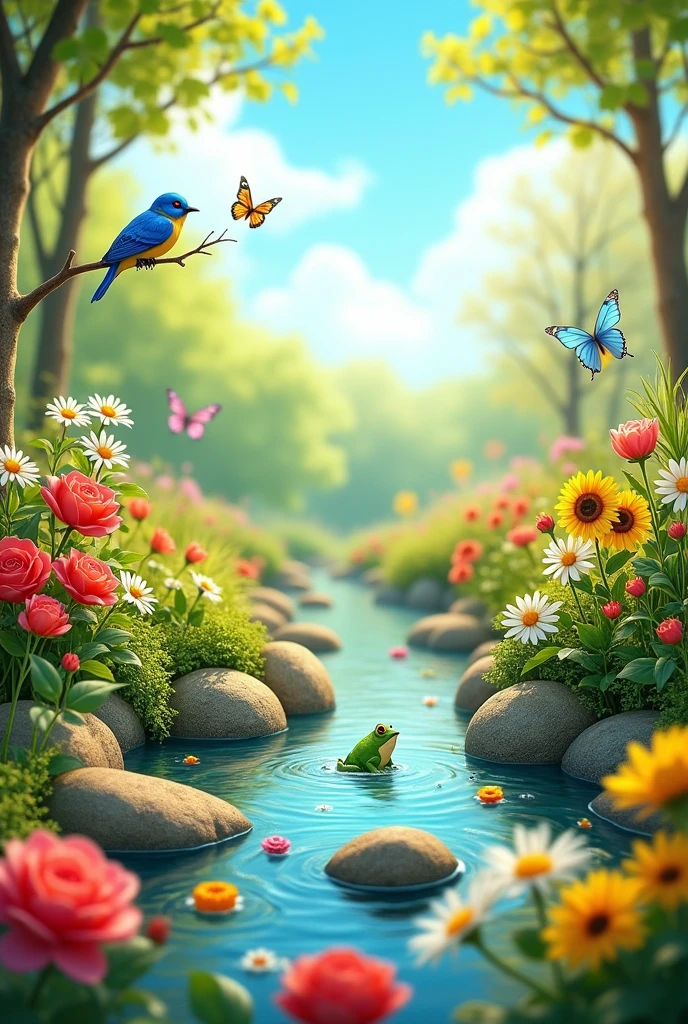 *On a beautiful spring day, he **sun was shining* with fuerza, throwing *raandos dorados* sobre he *colorful garden. the **flores* de todos los colores danzaban suavemente with la brisa: *Red roses, **white daisies* and *yellow sunflowers* that seemed saludar al *ciheo azul. En he centro dhe jardín, There was a **small pond* with *green frogs* that jumped from one *stone* to another, creating *splashes* that seemed *diamonds* to the sun. around, *multicolored butterflies* fluttered, and un *blue bird* sang happily from a *rama. It was a place **magical* where the *nature* smiled