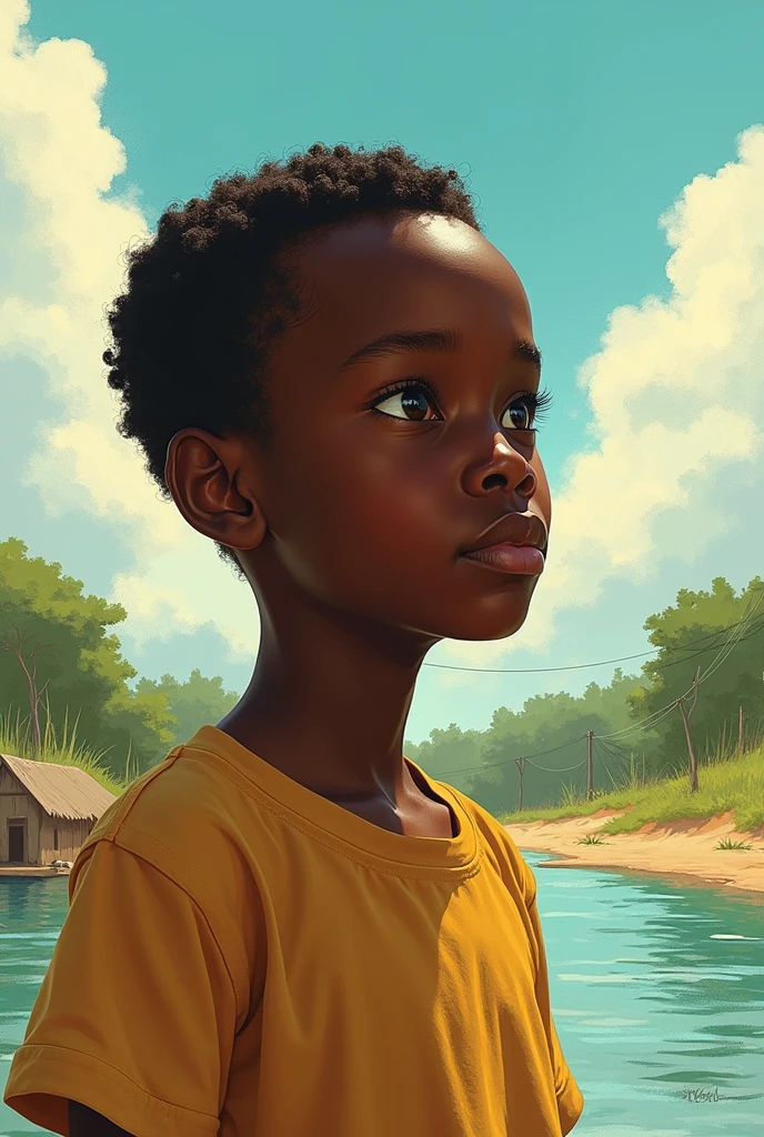 Chike is a child aware of his Nigerian nationality, in his village with his mother Psychologically, Chike is a curious child, dreamer and determined. The Niger River, with all its symbolism, represents for him the border between his childhood and a more mature and complex identity. He is constantly seeking validation, not only from his friends, but also from authority figures such as his uncle and his teacher.. Through these relationships, Chike begins to shape his sense of self, facing the challenges that arise from their desire to belong and be accepted, without losing sight of its roots and fundamental values.