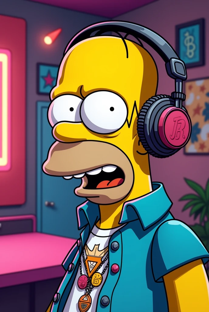 Homer Simpson with some retro 3 j Balvin 
