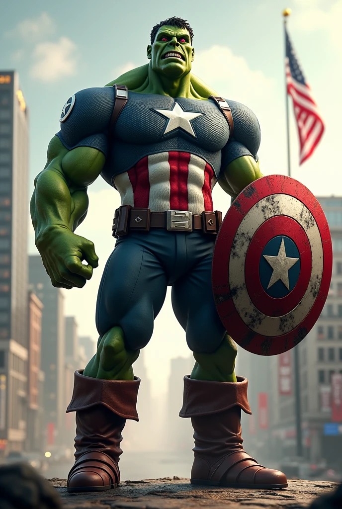 Captain America avec la tête de Hulk à la place du bouclier