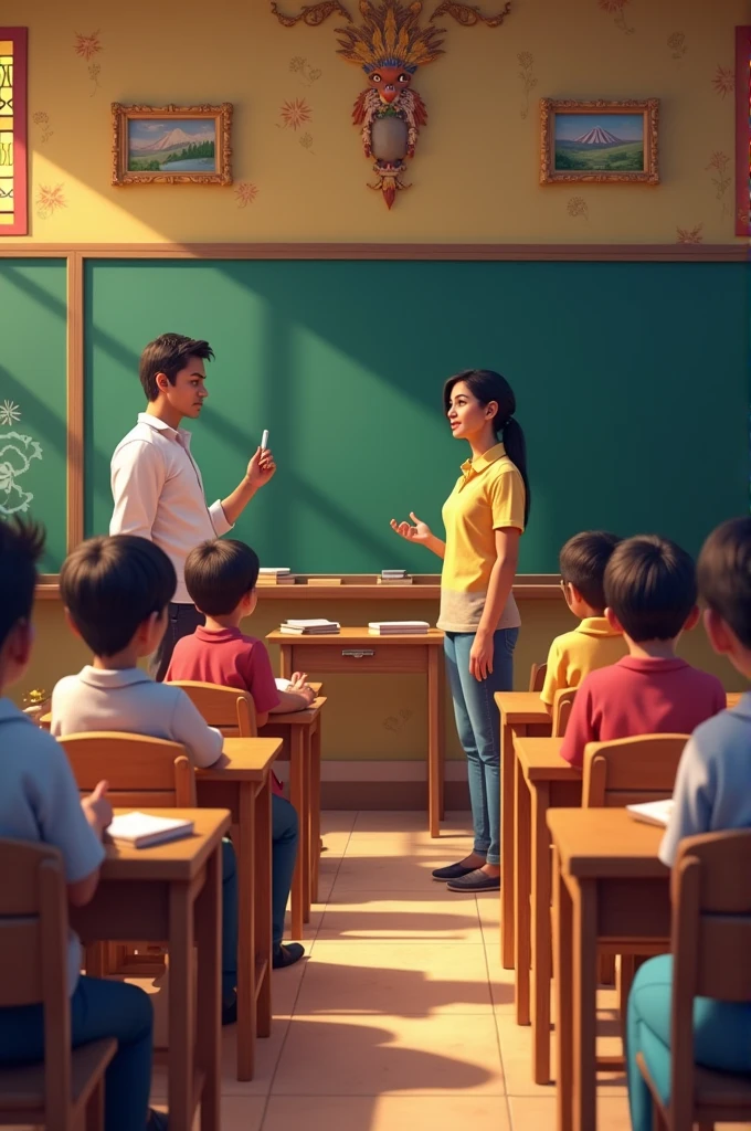 Classroom of 10th students with teacher near the board Indian style in 16:9 ratio