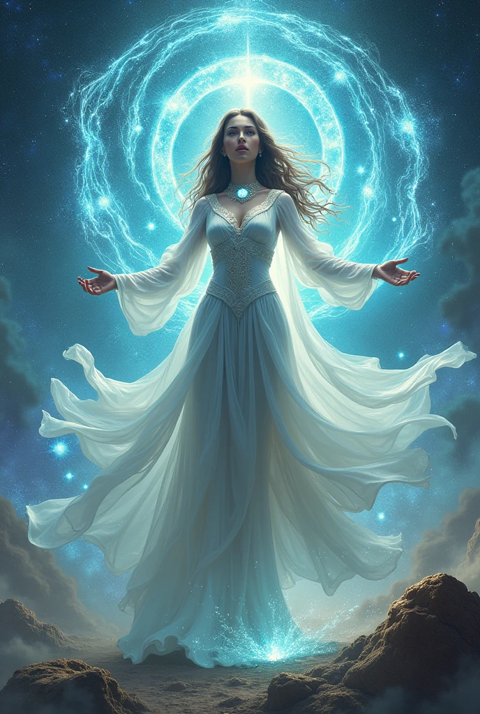 A female figure surrounded by several portals:
