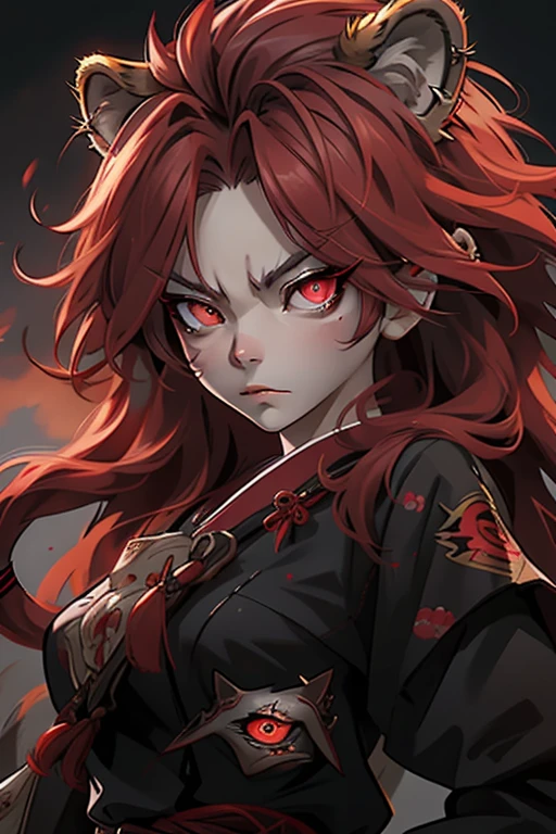 angry lion head with red eye