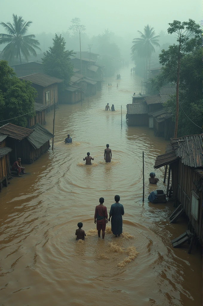 An entire country is being swept away by floods, poor people are crying, houses are being swept away by floods and ALL EYES ON BANGLADESH is written on the picture