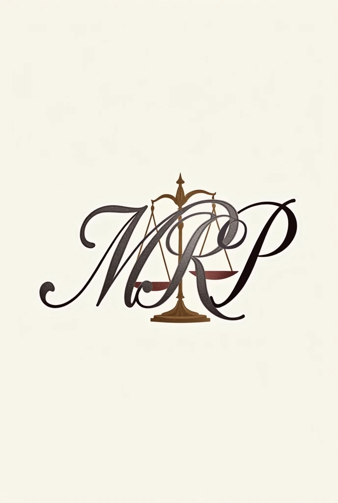 the elegant MRP initials, for a law firm with a small scale in the back in wine-colored shell tones, silver and black in cursive letters
