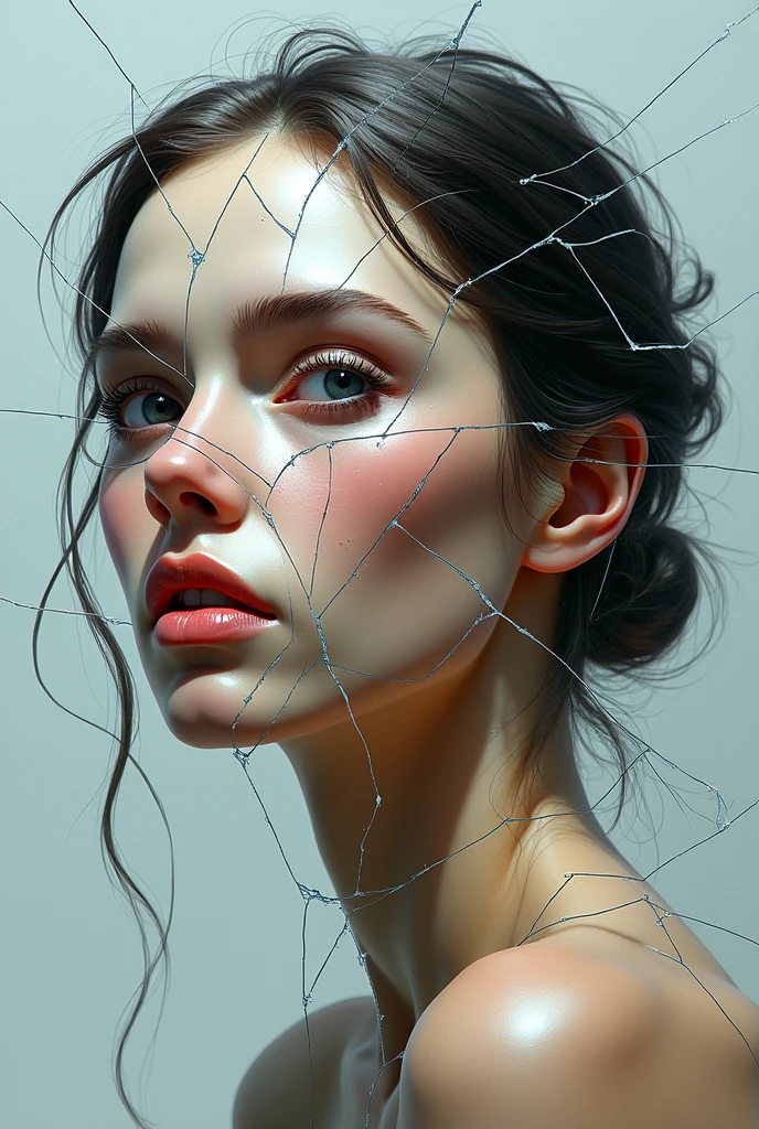 Mirror broken into pieces, with the reflection of the same woman, but in different styles