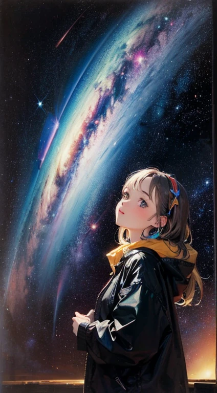 Masterpiece, best quality,1girl, solo, cute girl, colorful, multicolored, universe,Galaxy, Milky Way