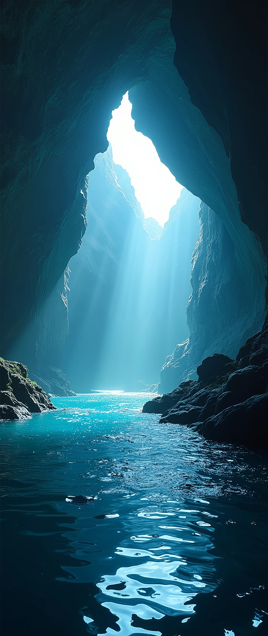 (masterpiece:1.2,Exceptional Quality,mirror-like,Cinematic Experience),8k,wallpaper,Italy,Grotta Azzurra,(Diffuse reflection of light:2.0),(Dynamic Angles:2.0)