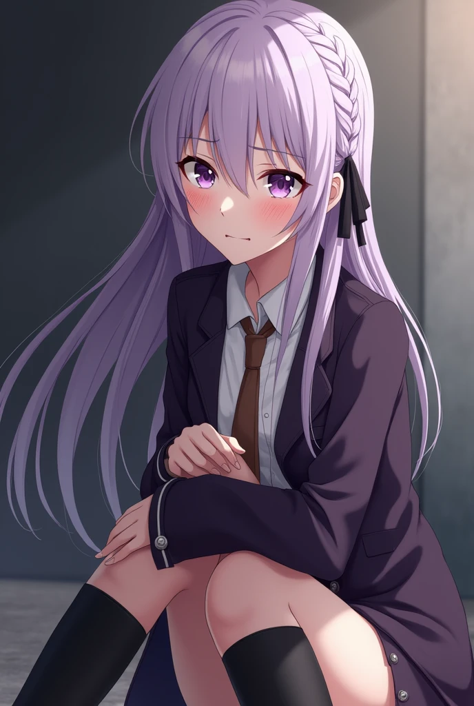 Anime Shy blushing 1 girl because She wanna tell you (you are cute lesbian girl to her that she love) She is a futa.
Shy blushing in shocked Kyoko Kirigiri from Danganronpa because She wanna tell you She is a futa. Kyoko is a relatively tall, pretty girl with purple eyes and a pale complexion. She wears her lavender hair down and with a braid on the side, tied with a black ribbon. Her outfit consists of a dark purple collared jacket over a white blouse and brown tie, along with a short skirt and heeled knee-high boots. She cries and blushes because She wants to tell you that she is a futa but is scared you gonna leave her so she cry in fear.