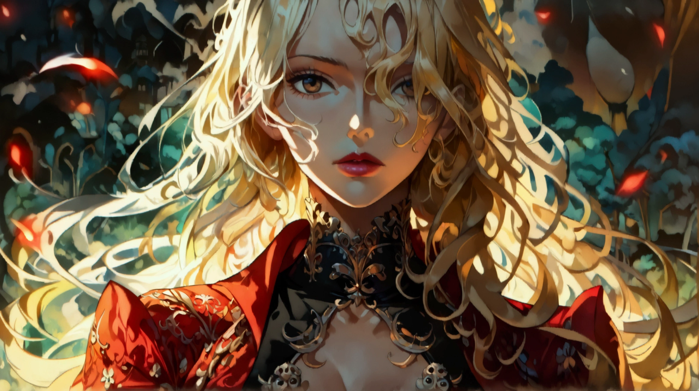 Lux-inspired woman, blonde hair, mage outfit, ((Intricate anime character design inspired by One Piece)), ((Stunning lighting)), ((Fine lines)), ((Stunning focus)), ((Centered character)), ((Stunning face)), ((Detailed focus)), ((Detailed background)), ((Ultra-fine 2D design)), ((Creative backdrop)), ((2D masterpiece)), ((Best quality)), ((8K anime style)), ((Full body))