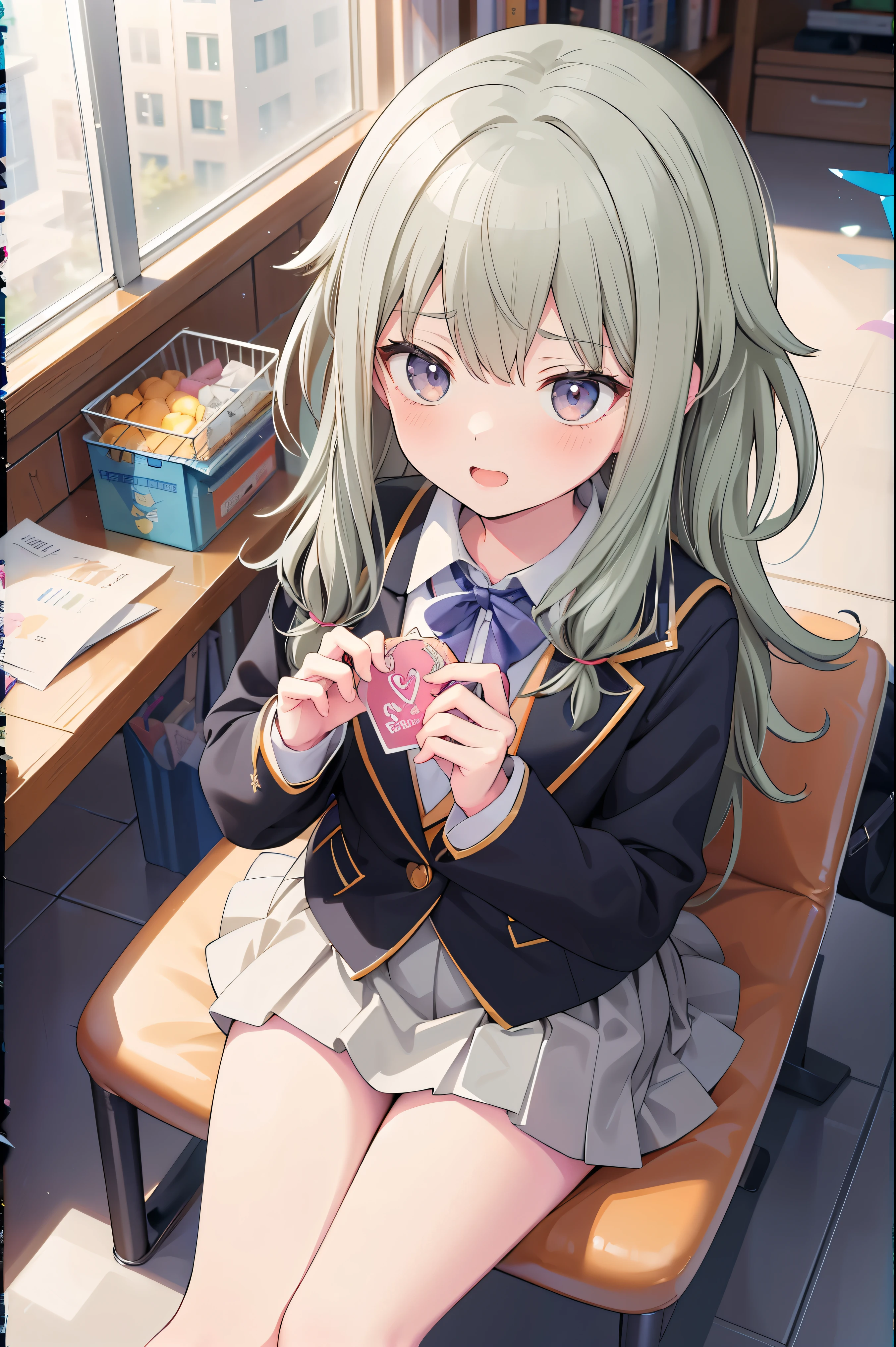 (8k, 最high quality)、Ultra-high resolution、adorable、最high quality, beautiful, (((Absurd beauty)))、school uniform、blazer、high quality、Shiny Hair、Very fine and beautiful bright eyes、Medium chest、nose blush、Very detailed, clear and beautiful face, Awards, (Anatomically correct), (((from above)))