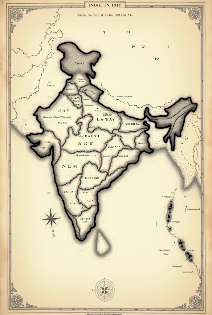 Create an illustration of a outline historical map of the Indian subcontinent in ancient times