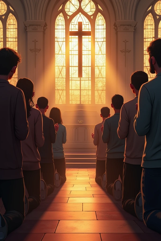 Create people praying in the evangelical church on their knees