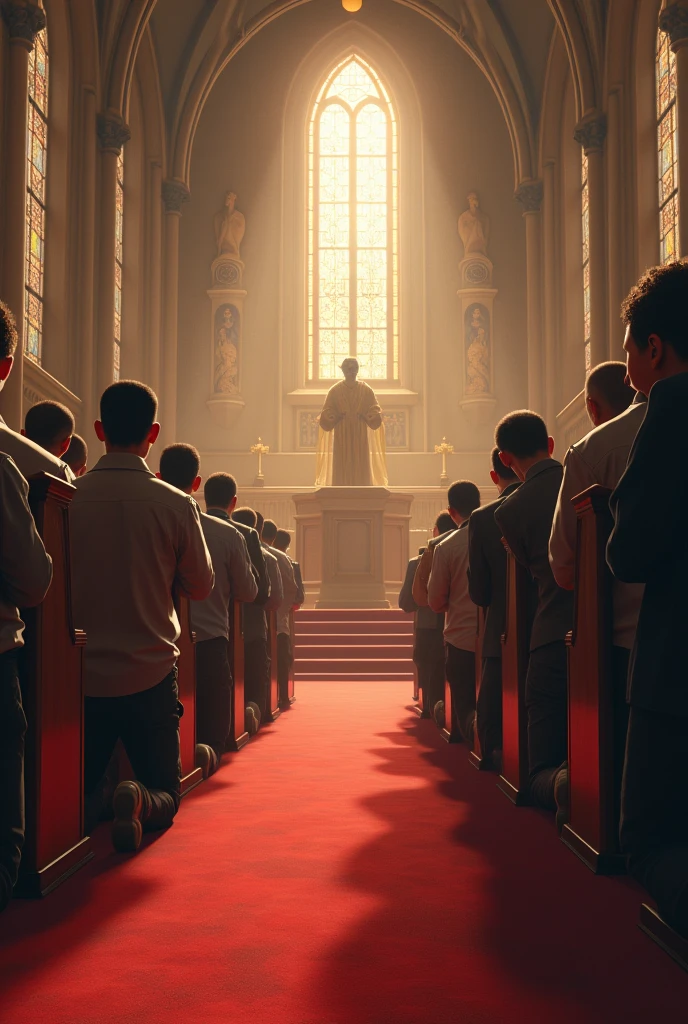 Create people praying in the evangelical church on their knees 
