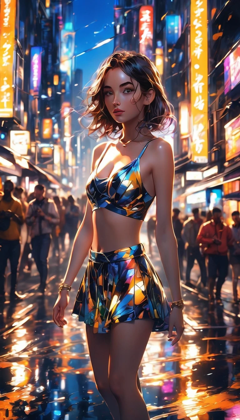 1girl, urban, abstract urban, shining light, shining urban lights, anime graphics, brilliant, intricate, detailed, masterpiece, 8k