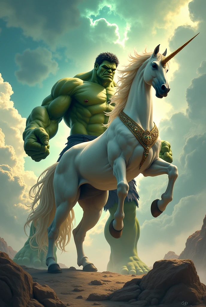 Unicorn lifting Hulk