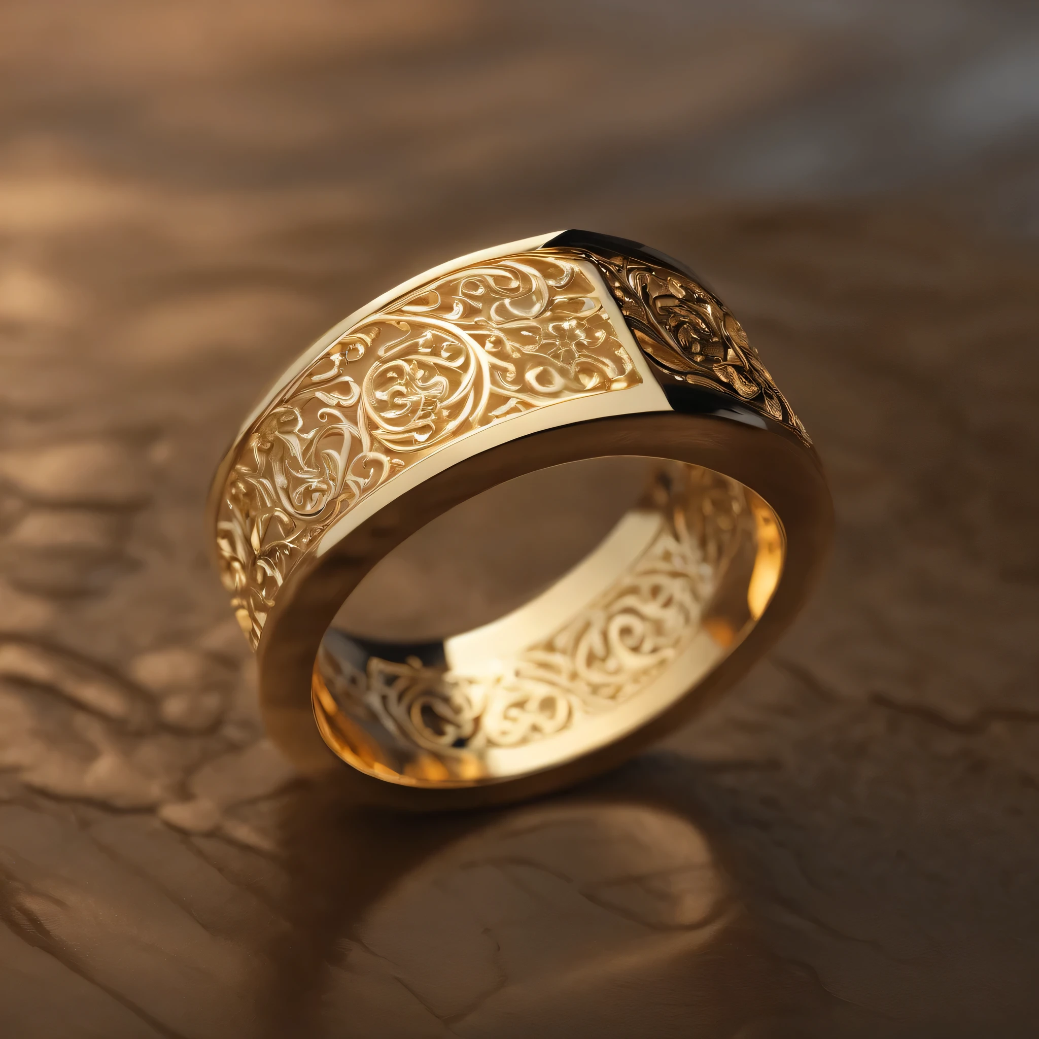 （（Ring design concept art）），Yellow gold ring，（Ring concept blueprint），（（Wave Ring）），Engraved five-pointed star，（exquisite craft），Curl，Natural sunlight，Shiny Effect