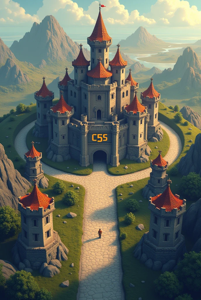 Last War game in war between miniature castles, all castles with the same strength and sizes, with 2D game graphics with the alliance initials written &#39;C5S&#39; 