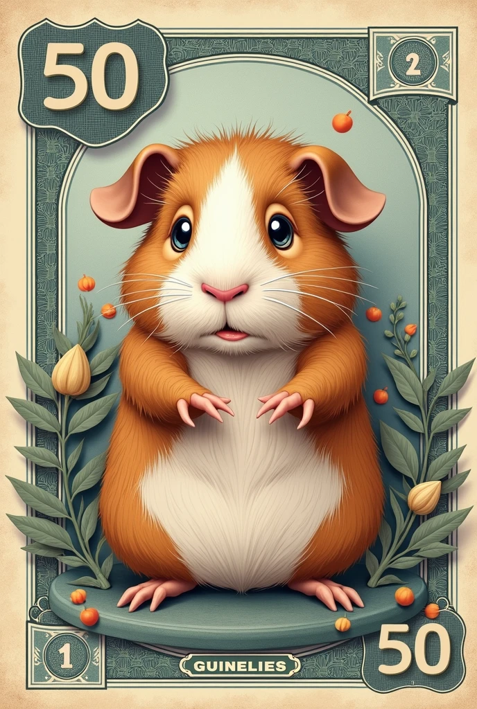CREATE A 50-DENOMINATION MONEY BILL WITH A GUINEA PIG IN THE CENTER