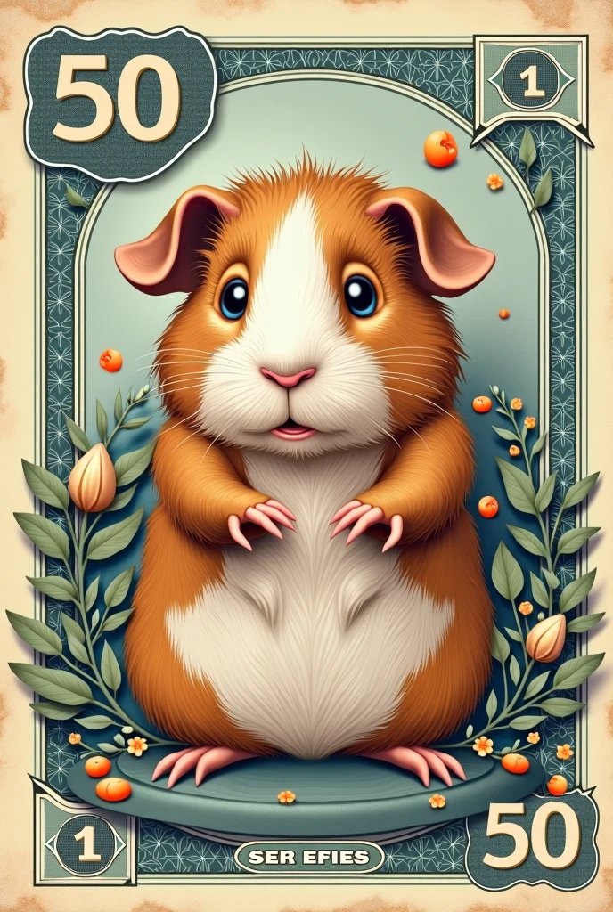 CREATE A 50-DENOMINATION MONEY BILL WITH A GUINEA PIG IN THE CENTER