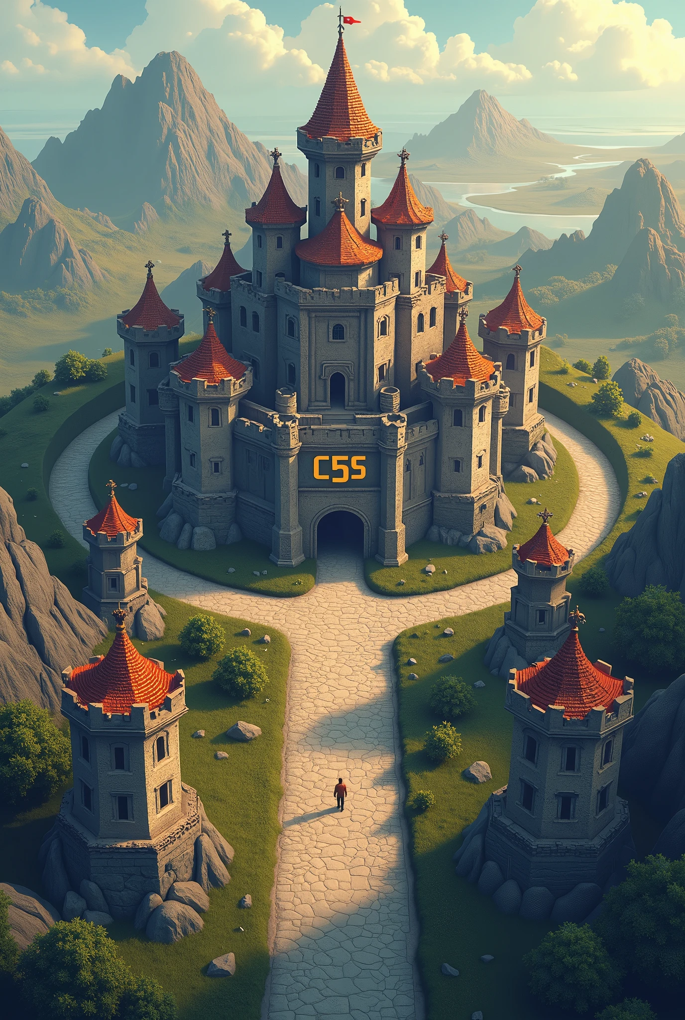 Last War game in war between miniature castles, all castles with the same strength and sizes, with 2D game graphics with the alliance initials written 'C5S'