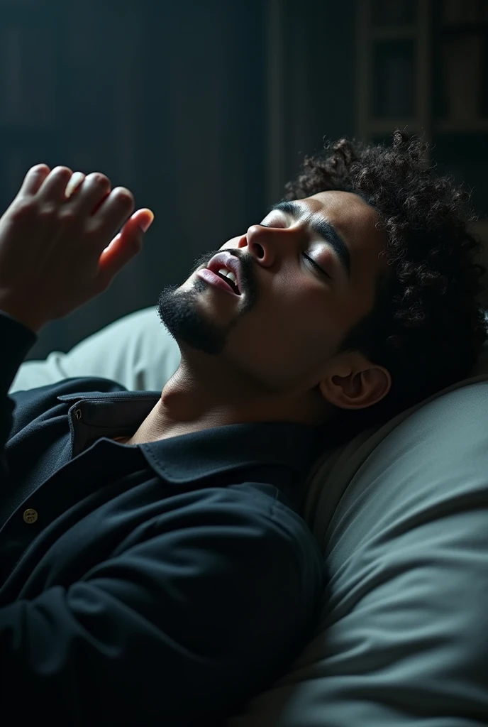 Create the image of wos, that he is on his side singing and one of his phrases from his songs