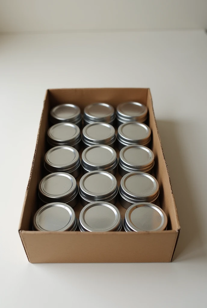 Small cardboard tray with 24 unlabeled tins