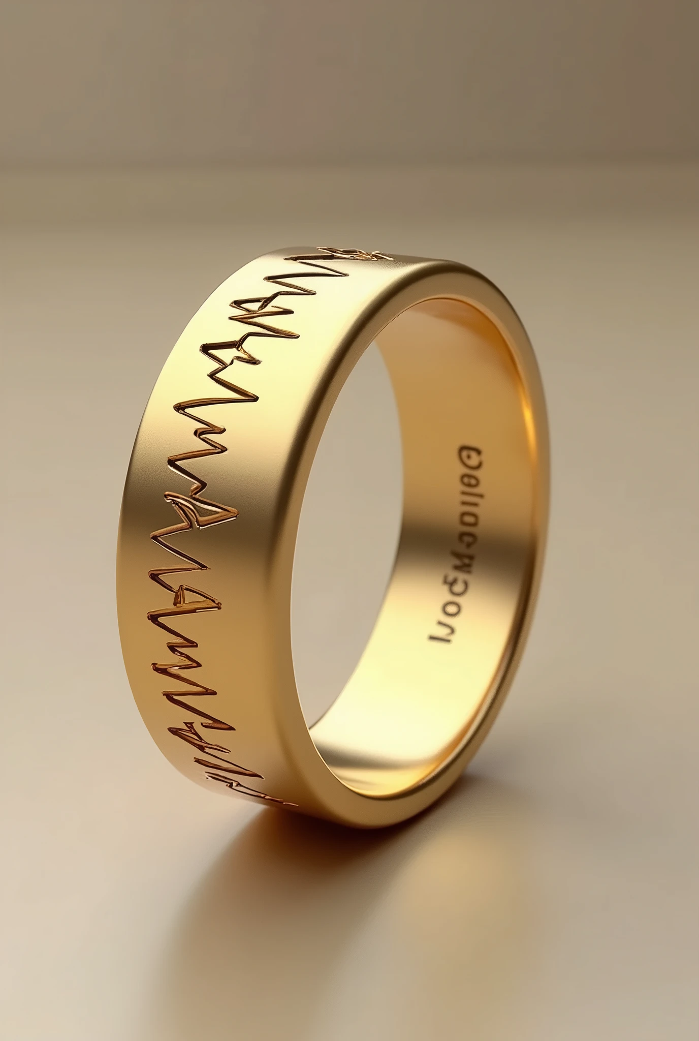 (photorealism:1.2), gold ring with sharp teeth engraving, plain, not 3D, with the words "kirishima Eijiro" inside