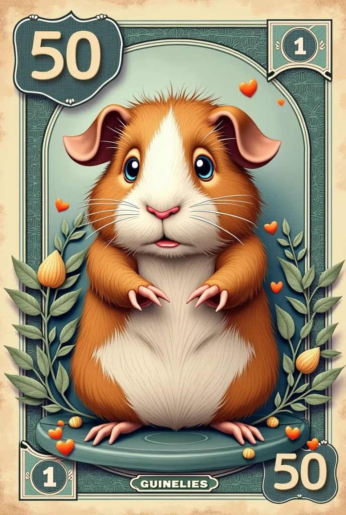 CREATE A 50-DENOMINATION MONEY BILL WITH A GUINEA PIG IN THE CENTER