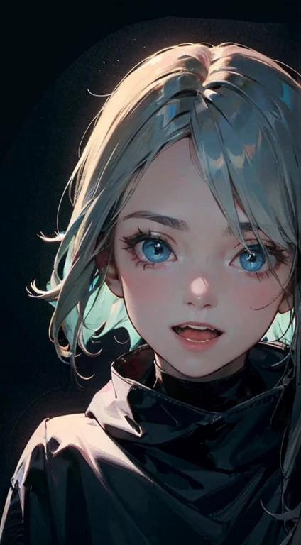 singing,shark_hood,beautiful_hair,shark_tooth,shark_tail,light_blue_eyes,1_beautiful_girl,cute_face,beautiful_face,best_quality,good_anatomy,beautiful,show on the stage,light up on the stage,Excited 100 audiences,dark room