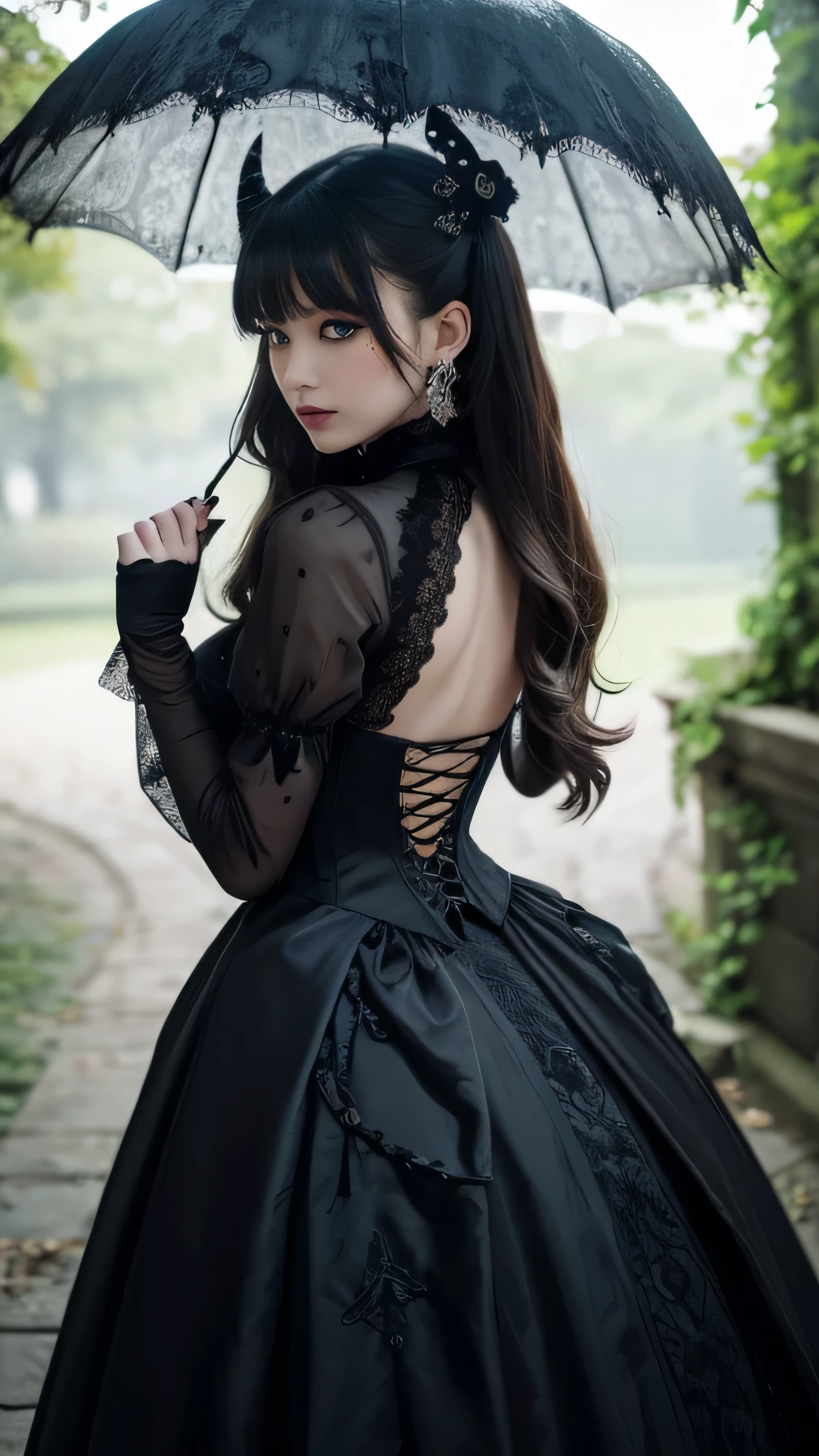Prompt: Create an ultra-realistic 8K resolution image of a Basilisk fully anthropomorphized into an ultimate Gothic ta character, retaining the essence of the legendary serpent while transforming it into a captivating female figure. The Basilisk is reimagined as a mysterious and elegant Gothic Lolita gwith pale, porcelain-like skin that has a faint green tint, reminiscent of the creature’s scales. Her eyes are large and piercing, glowing a deep emerald green with slit pupils, exuding a sense of both danger and allure.
Her hair is long, dark, and wavy, flowing down her back in loose curls, with streaks of deep green and black, adorned with small, gothic accessories like ribbons and lace that add to her dark elegance. She has a delicate pair of serpent-like horns peeking through her hair, adding a touch of the fantastical to her appearance.
She wears a lavish Gothic Lolita dressaturing layers of black lace, velvet, and satin, with intricate patterns resembling serpent scales woven into the fabric. The dress is adorned with dark green and silver accents, and she has a tight-laced corset that emphasizes her slender figure. Her sleeves are puffed with ruffles, and the skirt flares out in multiple layers, creating a dramatic and regal silhouette. Small serpent motifs are embroidered throughout her outfit, adding to the theme.
Her hands are delicate, with long, black nails resembling claws, and she carries a small, ornate parasol with a serpent-shaped handle. The background is a dark, misty gothic mansion or castle, with stone walls and dim candlelight, adding to the eerie, elegant atmosphere. The image captures the Basilisk’s transformation into an ultimate Gothic Lolita, blending mythical origins with the dark, refined beauty of the Gothic Lolita fashion.