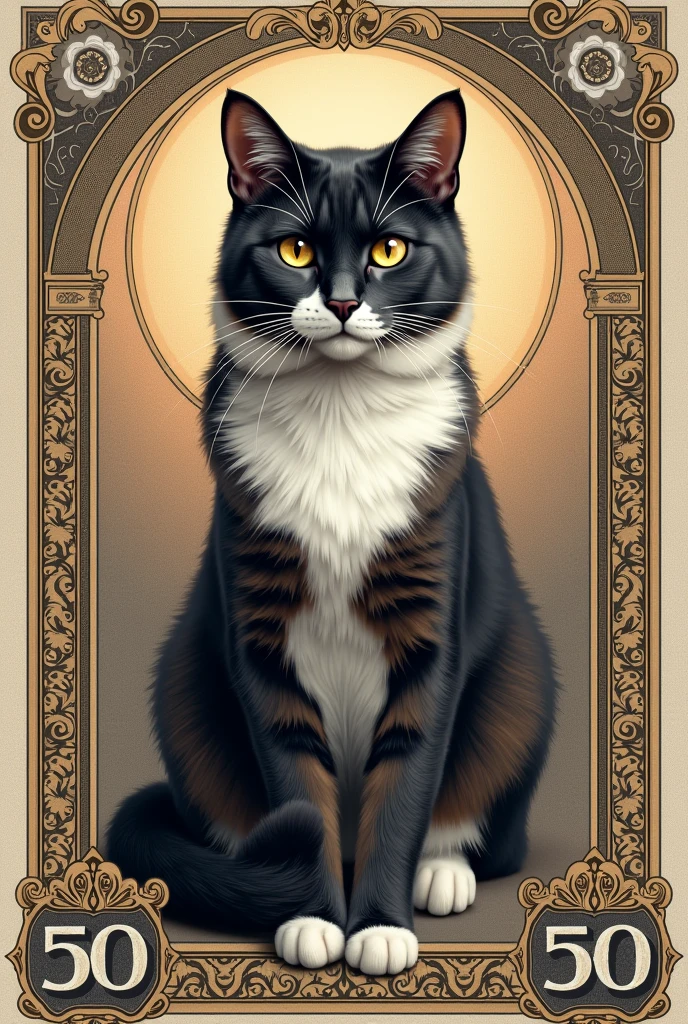 CREATE A 50 DENOMINATION MONEY BILL WITH A CAT IN THE CENTER