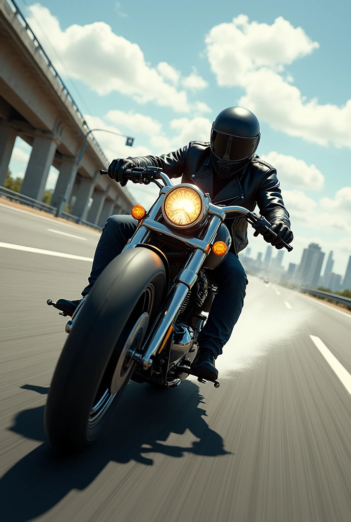 A rider riding a motor bike in full speed in the highway road